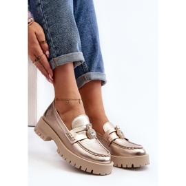 Leather shoes, moccasins with CheBello 4291 gold decoration golden 1 Leather shoes, moccasins with CheBello 4291 gold decoration golden 1