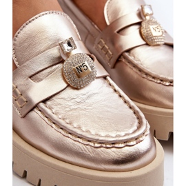 Leather shoes, moccasins with CheBello 4291 gold decoration golden 2