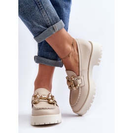 Women's Leather Moccasins With Decoration CheBello 4369 Beige 1