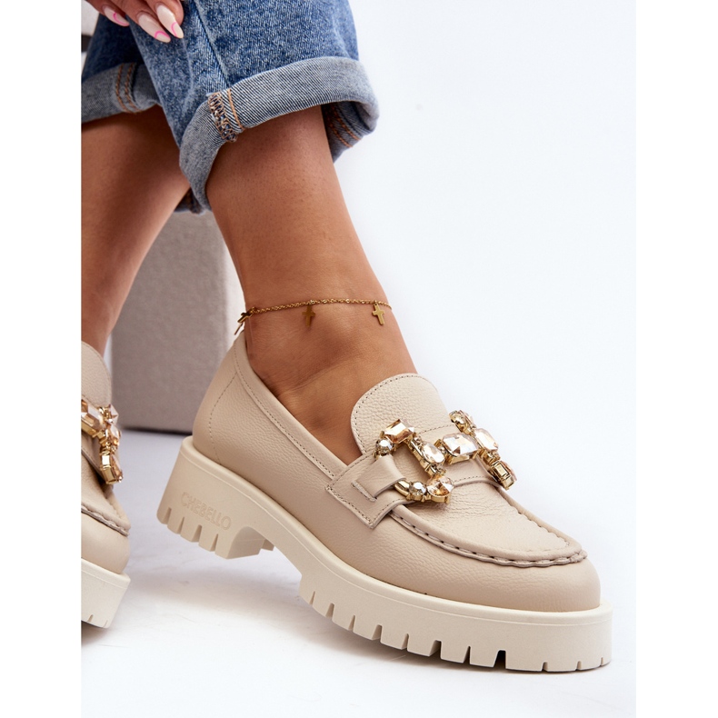 Women's Leather Moccasins With Decoration CheBello 4369 Beige 2
