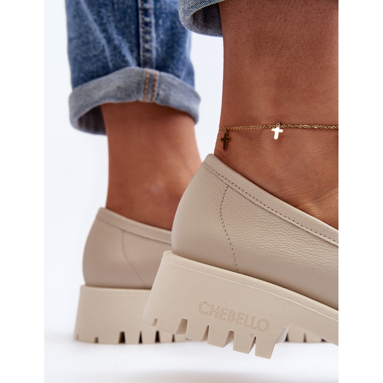 Women's Leather Loafers with Fringes CheBello 3096 Beige 1