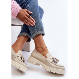 Women's Leather Loafers with Fringes CheBello 3096 Beige 2 Women's Leather Loafers with Fringes CheBello 3096 Beige 2