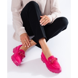 Fuchsia women's suede loafers pink 2 Fuchsia women's suede loafers pink 2