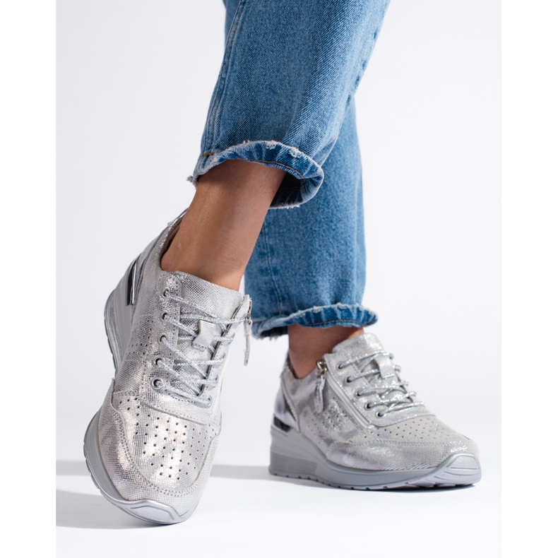 Silver leather wedge sneakers 1