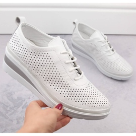 Women's leather openwork sports wedge shoes, white, T.Sokolski W24-150 1