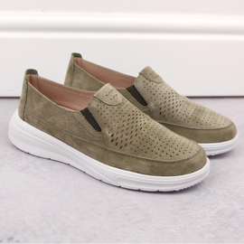 Women's leather openwork sports slip-on shoes, green T.Sokolski 278 1