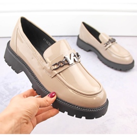 Beige women's patent heel and platform moccasins Vinceza 62121 1