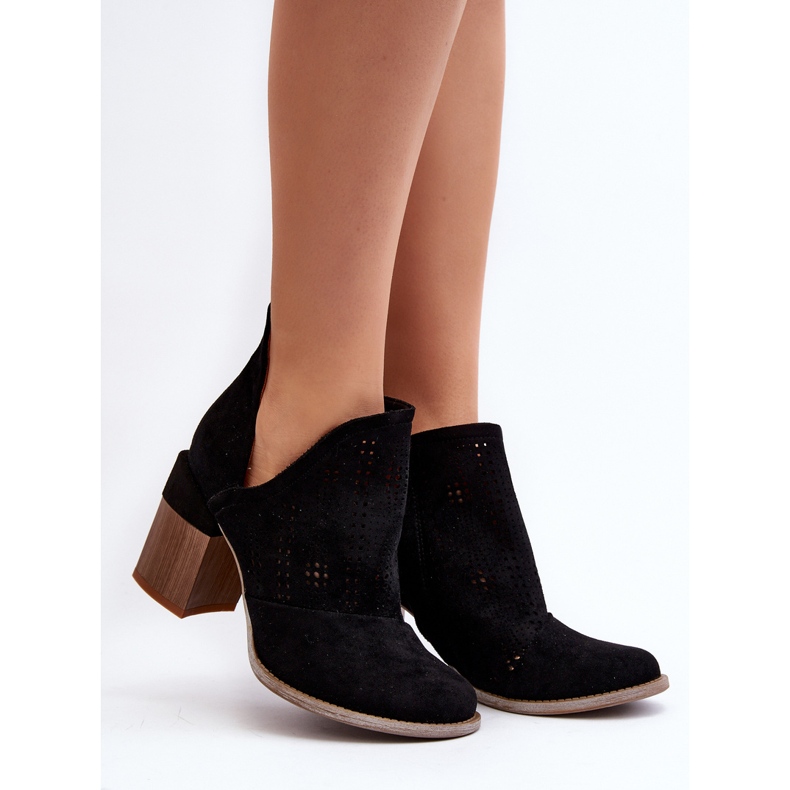 Women's Openwork Ankle Boots on a High Heel Black Niartima 2