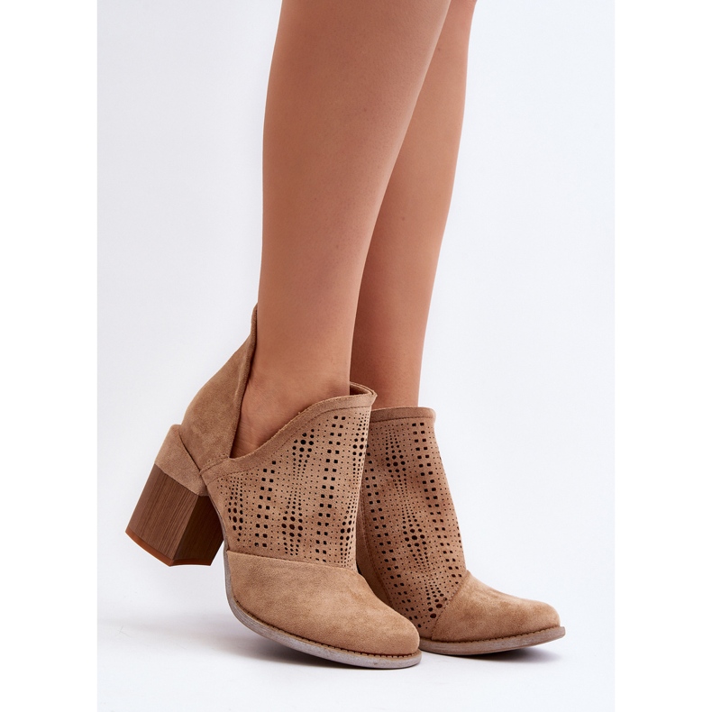 Women's Openwork Ankle Boots on a High Heel Beige Niartima 2