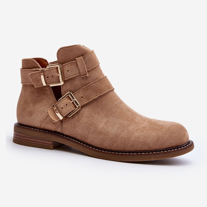 Women's Flat Boots With Straps Beige Melviana 2