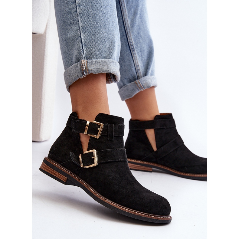 Women's Flat Boots With Straps Black Melviana 1 Women's Flat Boots With Straps Black Melviana 1