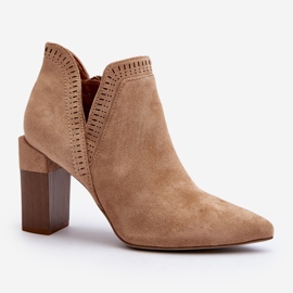 Beige Vailen High Heel Ankle Boots With An Openwork Pattern 1