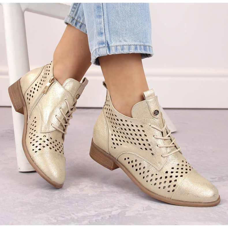 Women's gold openwork ankle boots Potocki SZ12091 beige 1