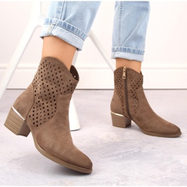 Suede women's openwork cowboy boots, brown, Vinceza 58239 2