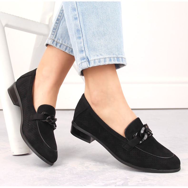 Women's suede openwork high-heeled shoes, black Potocki SZ12052 1