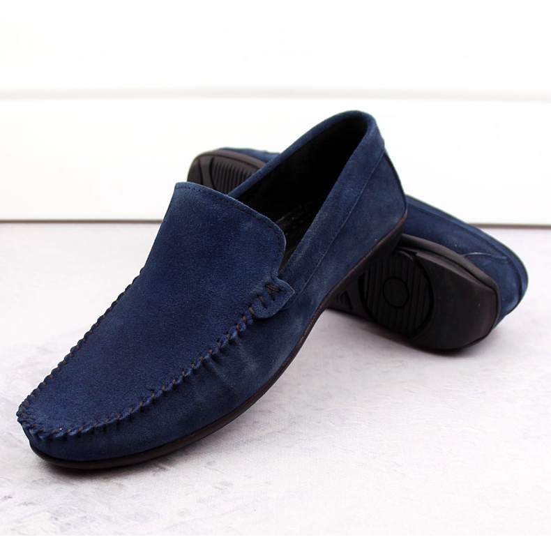 Leather suede shoes for men, navy blue moccasins T.Sokolski W1401-2 1 Leather suede shoes for men, navy blue moccasins T.Sokolski W1401-2 1