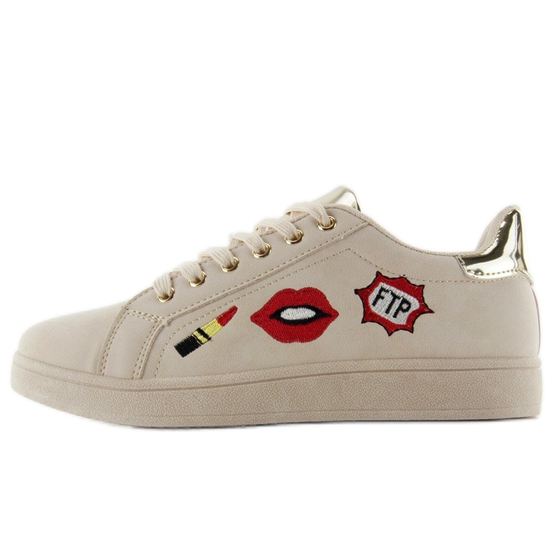Sweet lips sneakers with patches FB-15 BEIGE / GOLD 1