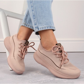 Women's openwork slip-on sports shoes nude Big Star NN274664 pink 1 Women's openwork slip-on sports shoes nude Big Star NN274664 pink 1