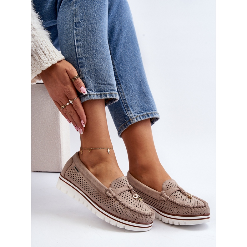Women's Openwork Moccasins Beige Twista 1