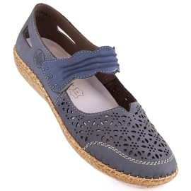 Rieker W RKR648 blue leather openwork shoes 1