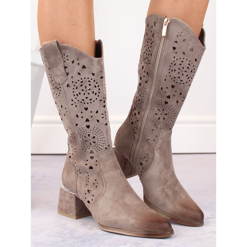 Potocki W WOL210B suede openwork boots, beige 1