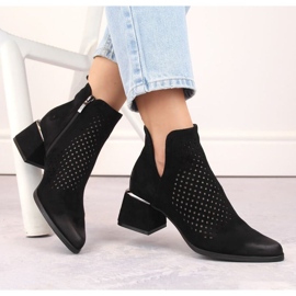 Suede high-heeled ankle boots Potocki W WOL213A, black 1