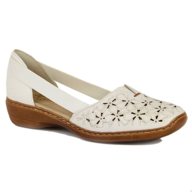Rieker W RKR442B openwork leather shoes, white 1