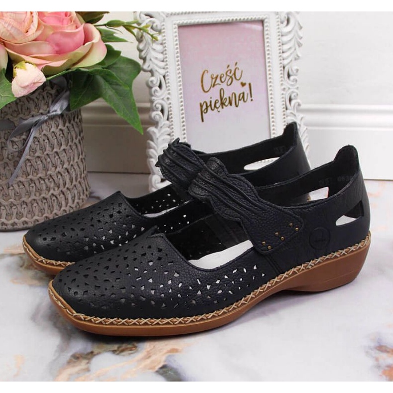 Rieker W RKR139 leather shoes, navy blue 2