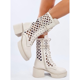 Vines Beige openwork ankle boots 2