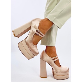 Prandi Beige satin platform pumps 2
