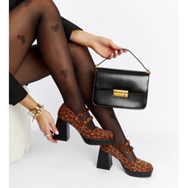 Cher leopard pumps with a massive block heel brown 1