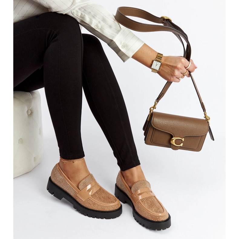 Brown loafers decorated with Newport rhinestones 1