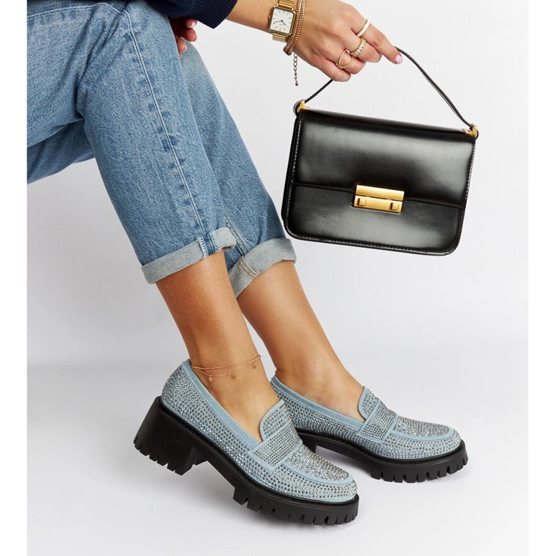 Blue moccasins with a massive Parent heel 1