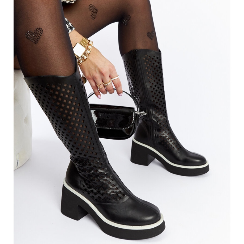 Black openwork Anahola high-heeled boots 1
