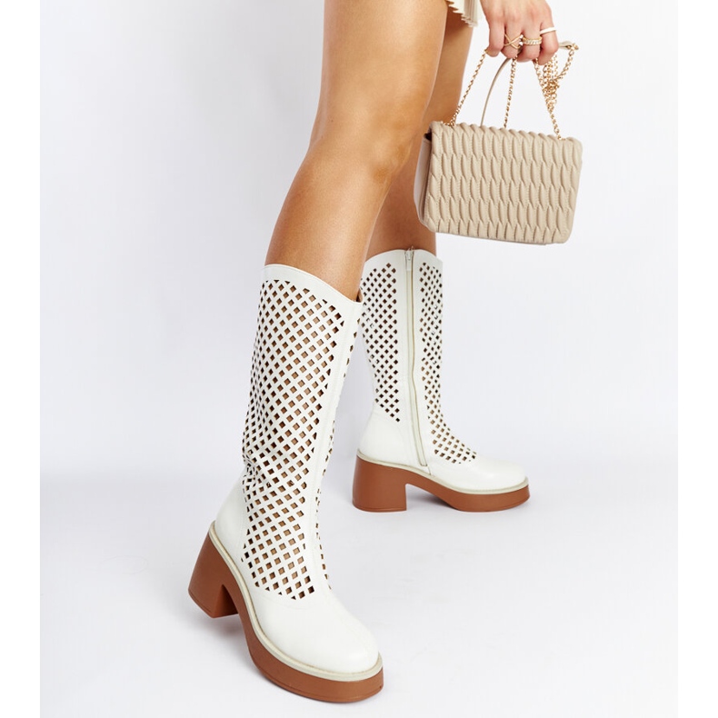 White openwork Anahola high-heeled boots 2