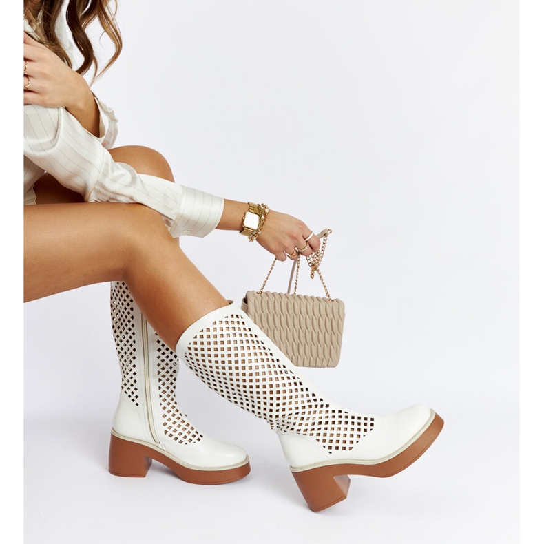 White openwork Anahola high-heeled boots 1