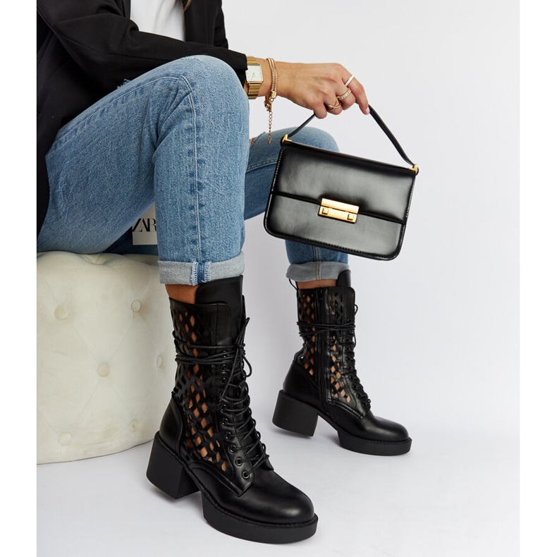 Black openwork Visalia high-heeled boots 1