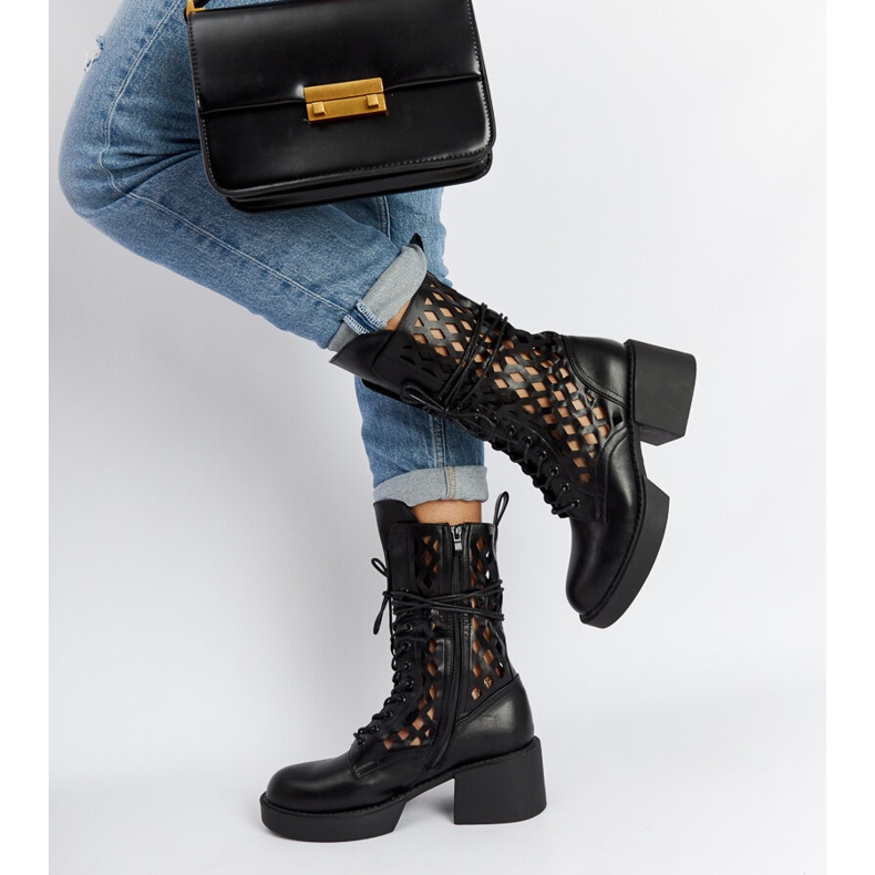 Black openwork Visalia high-heeled boots 2