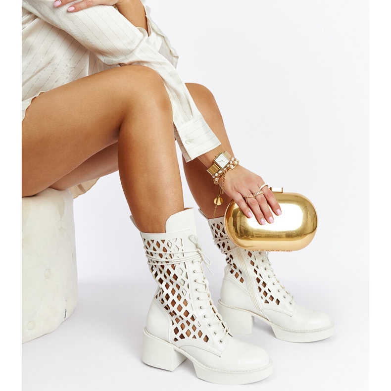 Visalia white openwork high-heeled boots 1