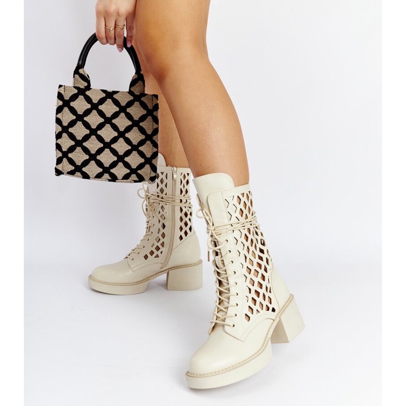 Beige openwork high-heeled boots from Visalia 2
