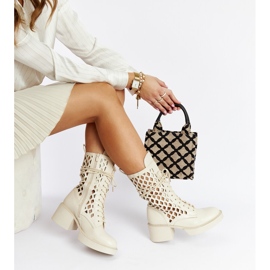 Beige openwork high-heeled boots from Visalia 1