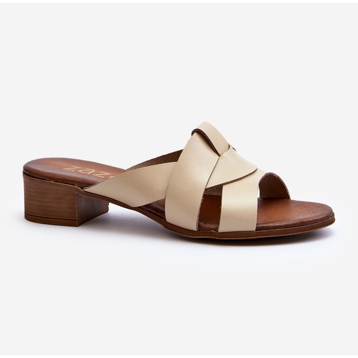 Zazoo 40236 Women's Leather Slippers with a Low Heel, Beige 2