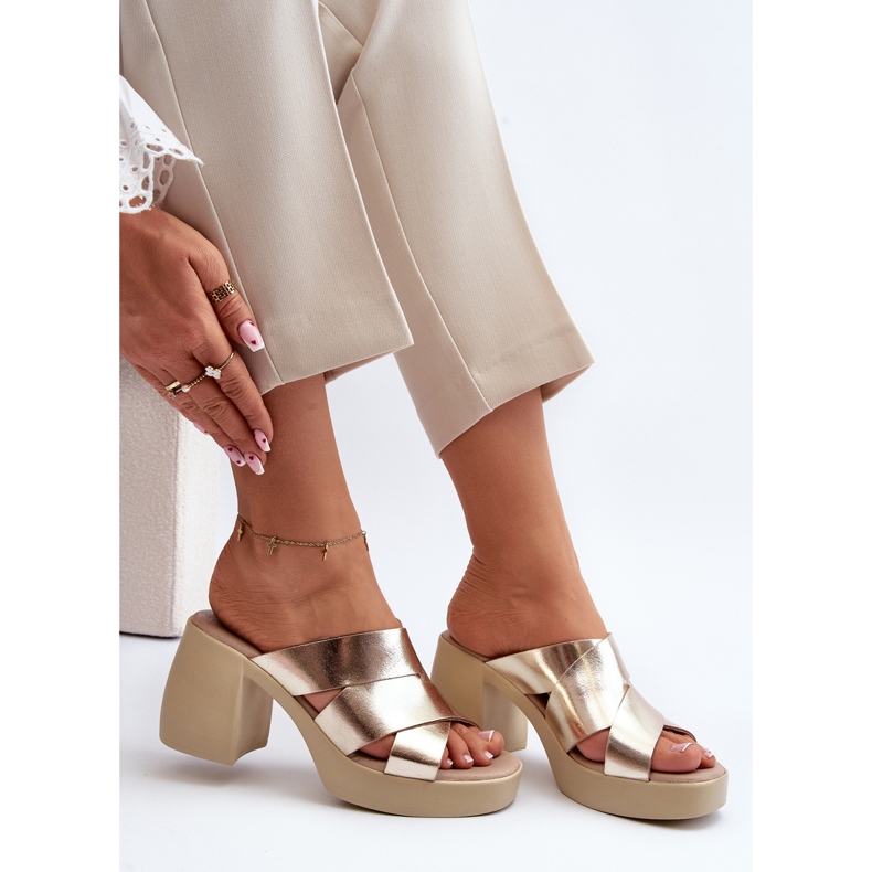 Zazoo 40373 Leather Flip-Flops on a Block, Gold golden 2