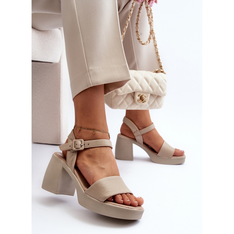 Zazoo 40386 Women's Leather Sandals on a Block, Beige 1