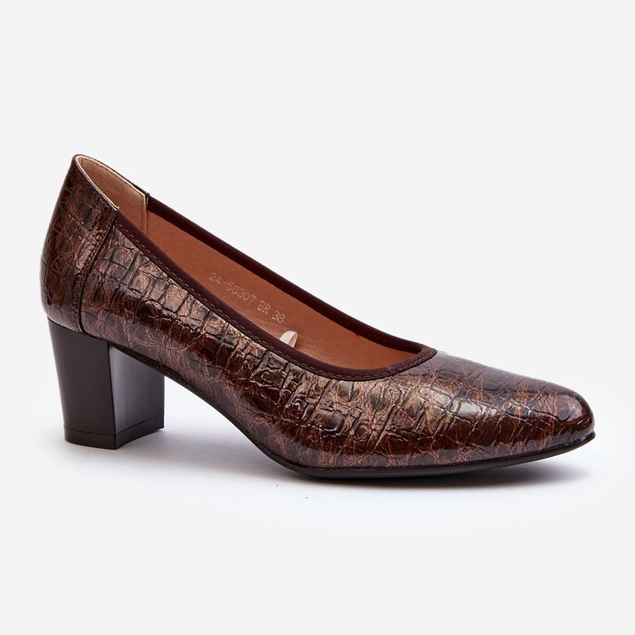 Vinceza Patent Pumps With Embossed Brown Zinnia 1