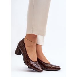 Vinceza Patent Pumps With Embossed Brown Zinnia 2