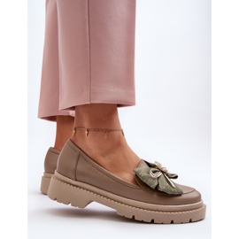 Women's Leather Moccasins With a Bow Laura Messi 2787 Beige 2