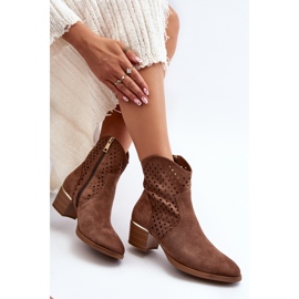 Vinceza Brown Openwork Low Heel Boots Cilvana 1