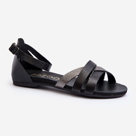Zazoo 40225 Leather Flat Sandals, Black 1