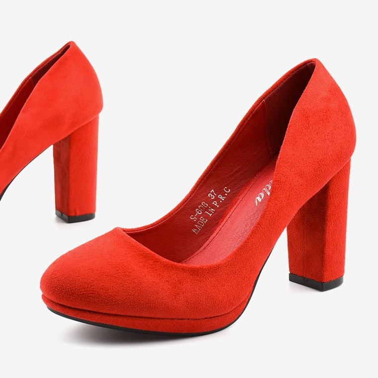 Red suede pumps on the Recite post 1